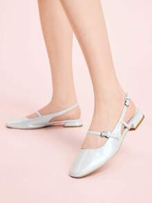 CUCCOO DOLLMOD Giày bệt mũi vuông kiểu Mary Jane màu nâu cà phê bóng, chất liệu da bóng, thích hợp cho đi làm, hẹn hò, dự tiệc, nghỉ lễ, đi học hoặc dịp Giáng sinh. - Ngọc trai trắng - Xem 3