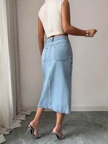 Selianne 女士休闲水洗牛仔工装裙 - 藍色 - 查看 2