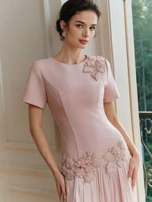 Anewsta Tall Đầm nữ thanh lịch đính cườm và họa tiết hoa, hàng mới về. - Hồng - Xem 5