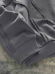 EASEVO Plus Size Men's Casual Patchwork Contrast Color Hoodie Sweatshirt - Light Grey - View 3