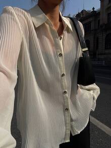 DAZY Women's Pleated Flare Sleeve Casual Blouse - White - View 1