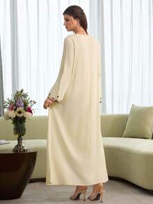 Al Najma Đầm tay xòe thêu tinh tế, thời trang cho mùa xuân/hè. - Màu vàng - Xem 6