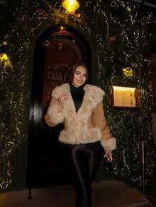 ORNATELLA Fashionable & Versatile Faux Rabbit Fur & Suede Composite Jacket, Autumn/Winter - Brown - View 3