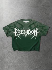 ROMWE MEN Street Life 男士休闲字母印花渐变T恤，夏季款 - 彩色 - 查看 1