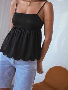 Aralina Top de tirantes con volantes y espalda con lazo a cuadros, ideal para vacaciones de verano - Negro - Ver 3