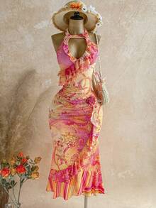 Soleia 全新花卉印花领口荷叶边后背带设计背心 - 彩色 - 查看 1