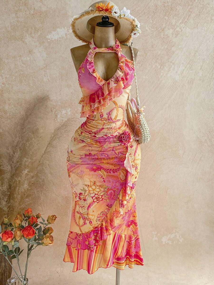 Soleia 全新花卉印花领口荷叶边后背带设计背心 - 彩色 - 查看 1