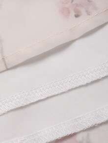 FRIFUL 女士春夏碎花抽绳蝴蝶结装饰喇叭连衣裙，收腰修身百搭长款连衣裙 - 粉色 - 查看 3