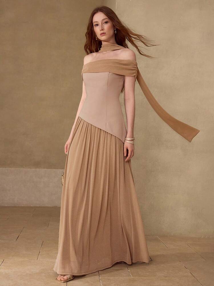 WOMEN'S ELEGANT OFF-SHOULDER LONG DRESS, SPRING/SUMMER