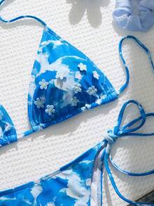 Bonvoyette Set bikini da donna con stampa floreale 3D tie-dye - Multicolore - Visualizzare 2