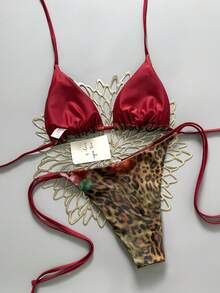 Swim Vcay 2026春夏两件套女士性感豹纹吊带露背侧系带比基尼套装 - 彩色 - 查看 2