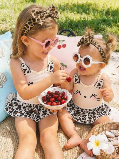 SHEIN Baby Girl Leopard Print Cute One-Piece Swimsuit