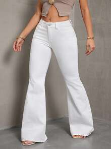 Breezaya 大码女式休闲百搭白色喇叭牛仔裤 - 白色 - 查看 3
