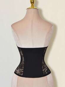 SHEIN ICON Women's Elegant Sheer Lace Bustier Top - Black - View 2