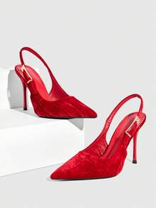 CUCCOO SZL Giày cao gót mũi nhọn thanh lịch dành cho nữ, thích hợp làm quà Giáng sinh. - Màu đỏ - Xem 3