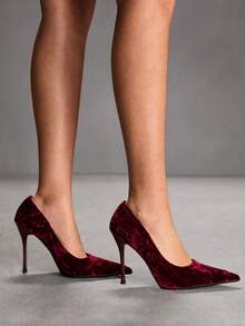 CUCCOO SZL 女士经典尖头细高跟鞋，适合通勤、约会、派对、婚礼及其他圣诞节场合。 - 立絨酒紅色 - 查看 8