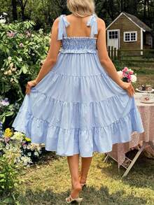 SHEIN Vestido largo de maternidad con cordones para atar - Azul - Ver 1