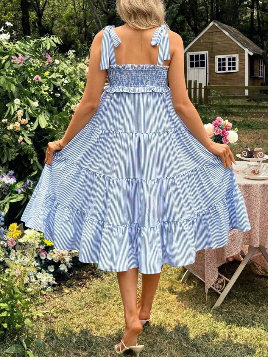 SHEIN Vestido largo de maternidad con cordones para atar - Azul - Ver 1