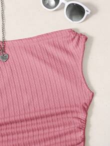 SHEIN Áo hai dây nữ tuổi teen phối họa tiết, kiểu dáng thường ngày, vai bất đối xứng, chất liệu vải dệt. - Hồng - Xem 3