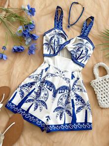 Soleia 女士夏季度假椰树印花镂空连体裤 - 彩色 - 查看 6