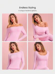 GLOWMODE FeatherFit™ PulseFit Soft Stretchy Sweat-Wicking Slim-Fit Long Sleeve Top And Legging Set Low Impact Yoga Pilates Studio Daily Active Wear - Baby Pink - View 3