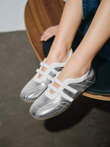 New Spring/ Fashion British Style Low Vamp Ballet Flats Lace-Up Casual Mary Jane Shoes [Run Small, Please Order According To Size Chart] Spring Shoes - Silver - View 3