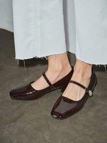 Women's 3cm Cloth Covered Heel Fashion Versatile White Mary Jane Pumps, Suitable For All Seasons - Brown - View 2