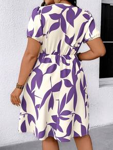 SHEIN Clasi Plus Size Cross-Wrap Short Sleeve Contrast Color Summer Dress - Purple - View 2