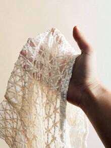 SHEIN ICON 女士度假波西米亚风露肩长袖蕾丝透视性感露肩网纱透视上衣，嘉年华 - 米色 - 查看 7