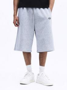 SUMWON Men Heathered Sweatshorts With Logo Branding Casual Loose Fit Summer Basketball Comfort Drawstring - Grey - View 4