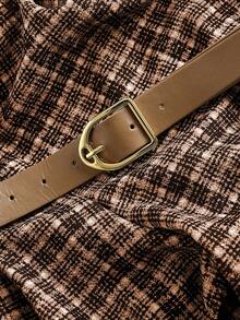 SHEIN MOD Bộ áo liền quần kẻ caro phối mảnh dành cho nữ, kiểu dáng thường ngày, thích hợp đi làm. - màu nâu - Xem 5