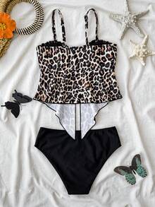 SHEIN Tween Girl Metallic Flower Bikini 2-Piece Set, Summer Beach Hawaii Vacation - Black - View 2