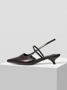 Mnmlis Ladies Fashion Back Strap Comfortable Kitten And Shoes - Coffee Brown - View 6
