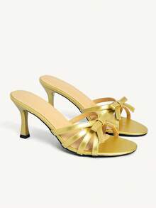 CUCCOO CHICEST Women's Shoes Classic Fashion Simple Black Patent Leather Stiletto Mule Sandals, Cross With Bow Women's Shoes, Commuting Versatile High Heels, Sexy And Elegant Wear Wedding Shoes Spring Shoes Bride Shoes - Gold - View 6