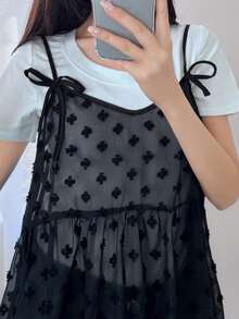 FRIFUL Maiou casual pentru femei, cu imprimeu de papion, în carouri și bretele, stil patchwork, toamnă - Negru - Vizualizare 5