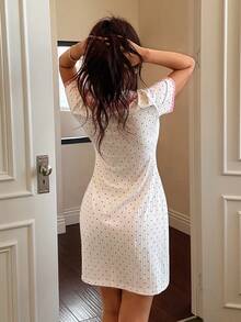 Dream Adore Áo ngủ nữ tay ngắn in hình trái tim, kiểu dáng mở phía trước. - Hồng - Xem 2