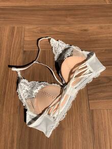 DAZY Sujetador sexy de encaje con parches, con cuello de halter, ajustable y semitransparente, adecuado para verano y primavera - Blanco - Ver 8
