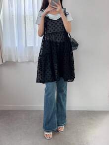 FRIFUL Maiou casual pentru femei, cu imprimeu de papion, în carouri și bretele, stil patchwork, toamnă - Negru - Vizualizare 3