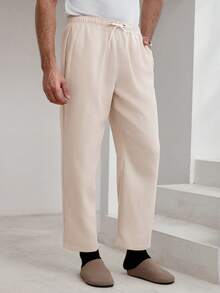 Manfinity Homme Men's Solid Color Drawstring Waist Pocket Tapered Casual Pants Beige Pants For Men Cream Joggers Men Men Drawstring Pants Men's Linen Bottoms Cream Pants Men Summeroutfit Mens Beige Pants Mens Textured Pants Mens Sweatpants Drawstring Lounge Pants Men Mens Cream Colored Pants Mens Casual Trousers Working Trousers Men Mens Relaxed Fit Pants Mens Summer Pants Pants For Men Casual Mens Regular Fit Pants Mens Draw-String Pants - Apricot - View 5