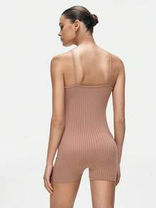 SHAPORA Mono de verano casual de mujer de unicolor con tirantes finos - Marrón - Ver 2