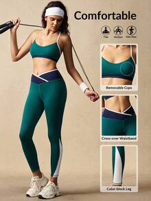 VARSIVA Bộ áo ngực thể thao màu tương phản và quần legging cạp bất đối xứng dành cho nữ - Nhiều màu - Xem 3