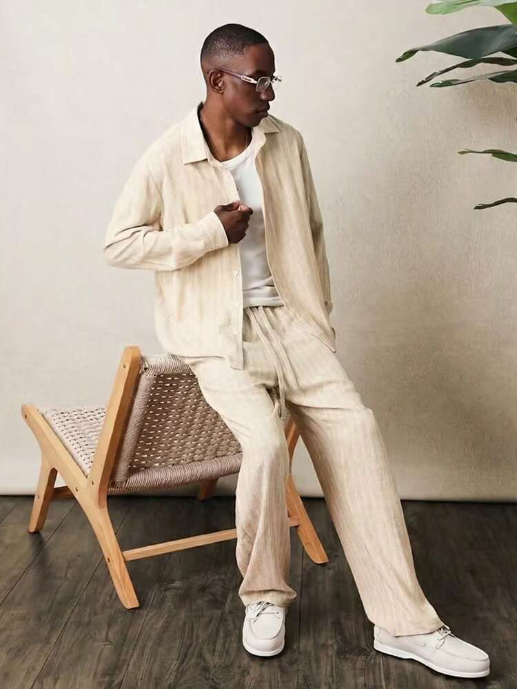 Linen Feel Shirt And Pants Co-Ord Set