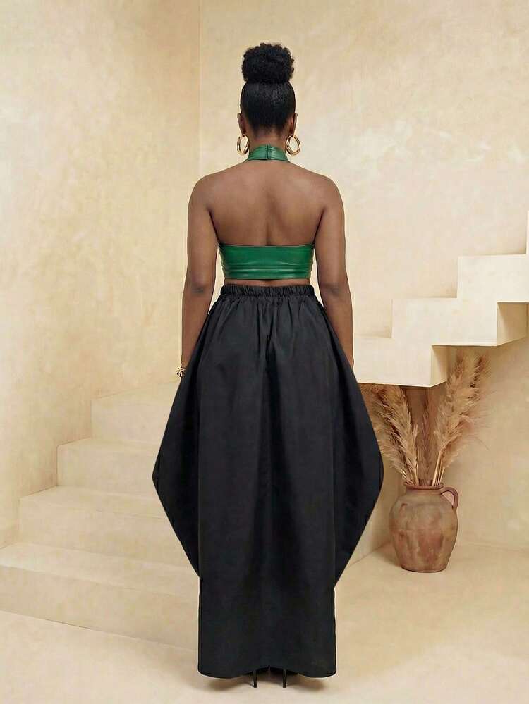 BamGlimmer Spring Valentine's Day New Year Holiday New Design Oversized Black Skirt, Fashionable Lively Resort Hiphop Casual Style, Suitable For Travel, Daily Wear, Back To School, Party - Black - View 2