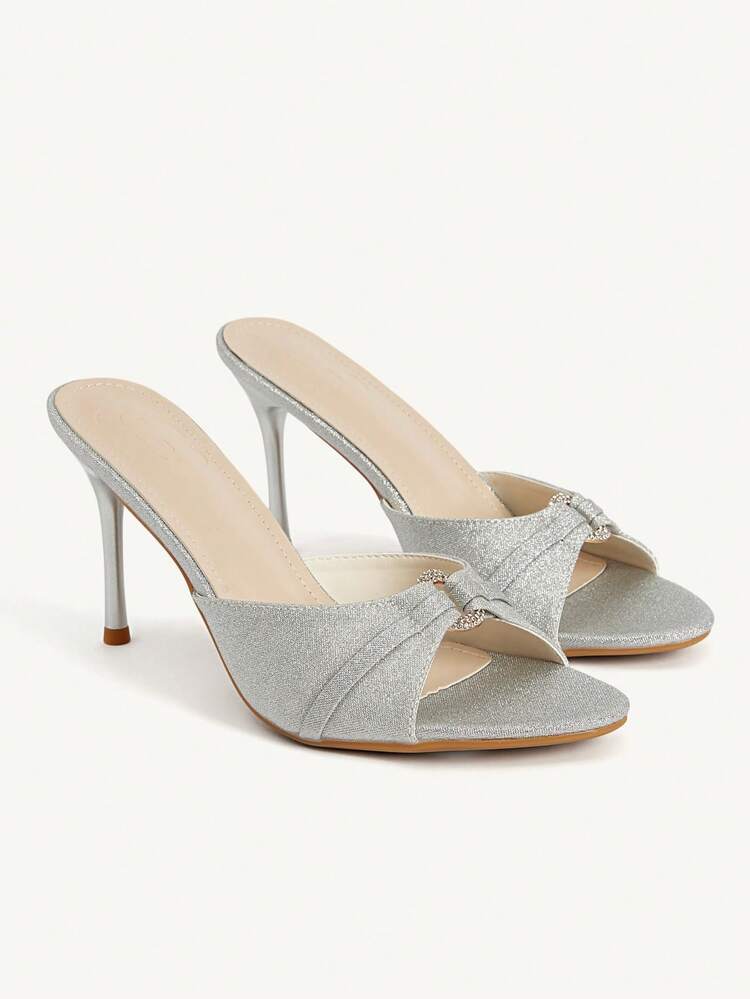 CUCCOO CHICEST Women Shoes Summer And Summer New Shining Rhinestone Pointed Stiletto 9cm Women's High Heel Sandals Elegant Temperament Silver Shiny Face Dating Party Wedding Shoes Summer Shoes Bride Shoes