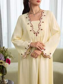 Al Najma Đầm tay xòe thêu tinh tế, thời trang cho mùa xuân/hè. - Màu vàng - Xem 1