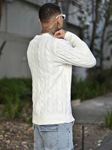 Devon Thys 1pc Men's White Mock Neck Drawstring Jacquard Casual Collegiate Pullover Sweater, Fall/Winter, Long Sleeve Top - White - View 2