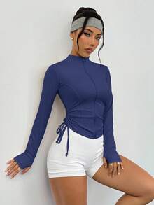DAZY 女士修身收腰高领运动夹克 - 藏蓝色 - 查看 4