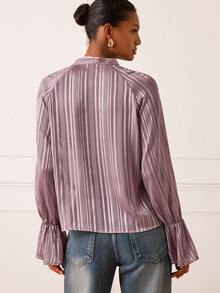 Lilora Women's Tie Collar Pleated Casual Versatile Daily Wear Long Sleeve Shirt - Dusty Pink - View 2