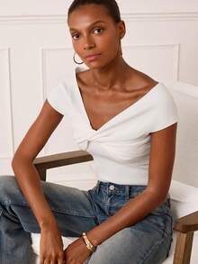 Lilora Women's Elegant Twist Knit Top - White - View 7