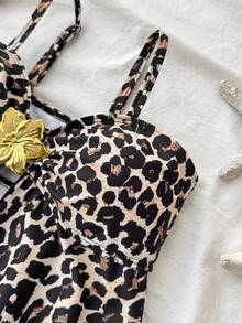 SHEIN Tween Girl Metallic Flower Bikini 2-Piece Set, Summer Beach Hawaii Vacation - Black - View 4